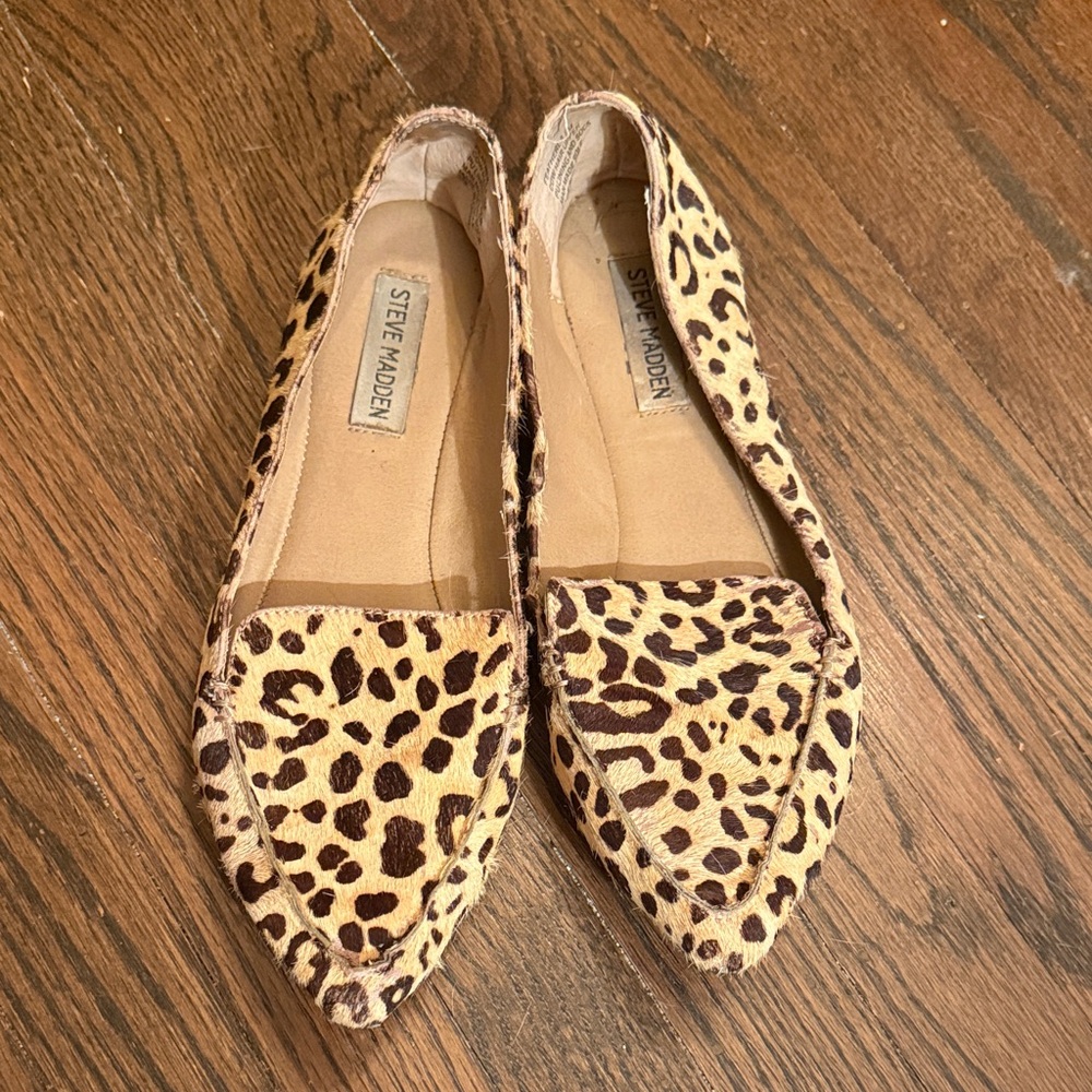 Steve Madden Leather Leopard Print Flats